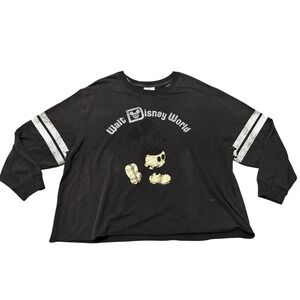 Disney Parks Mickey Mouse Cropped Long Sleeve Shirt Women's 2X Black Distressed